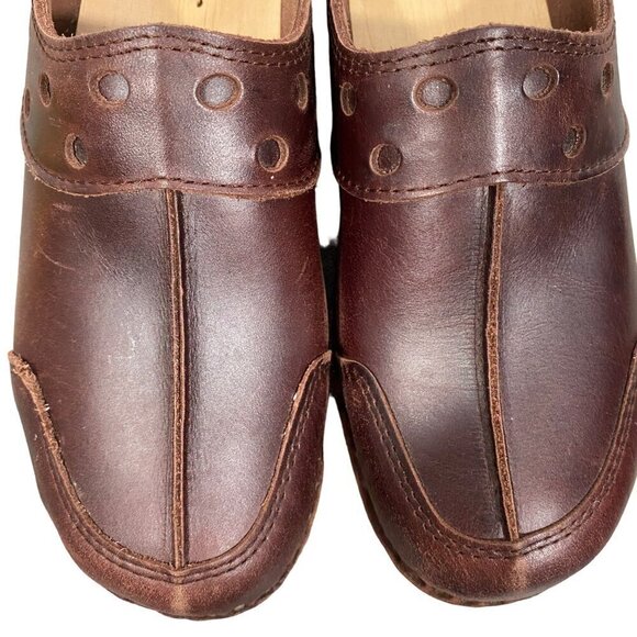 Troentorp Women's Durer leather Swedish wooden Clogs Brown size 37 US 6.5 boho - Picture 4 of 15